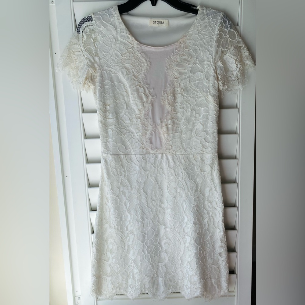 Storia White Lace Cocktail Dress, Size S